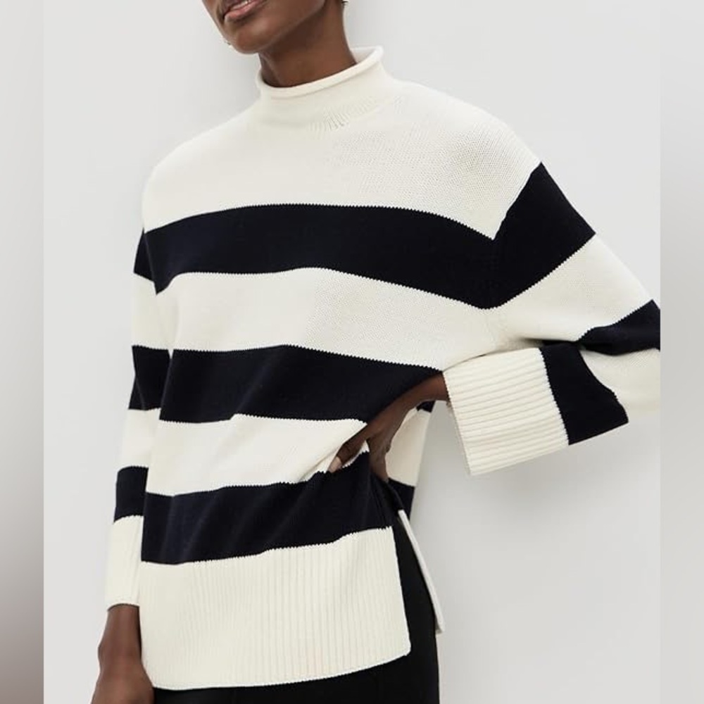 Vince women's oversized striped roll neck pullover sweater